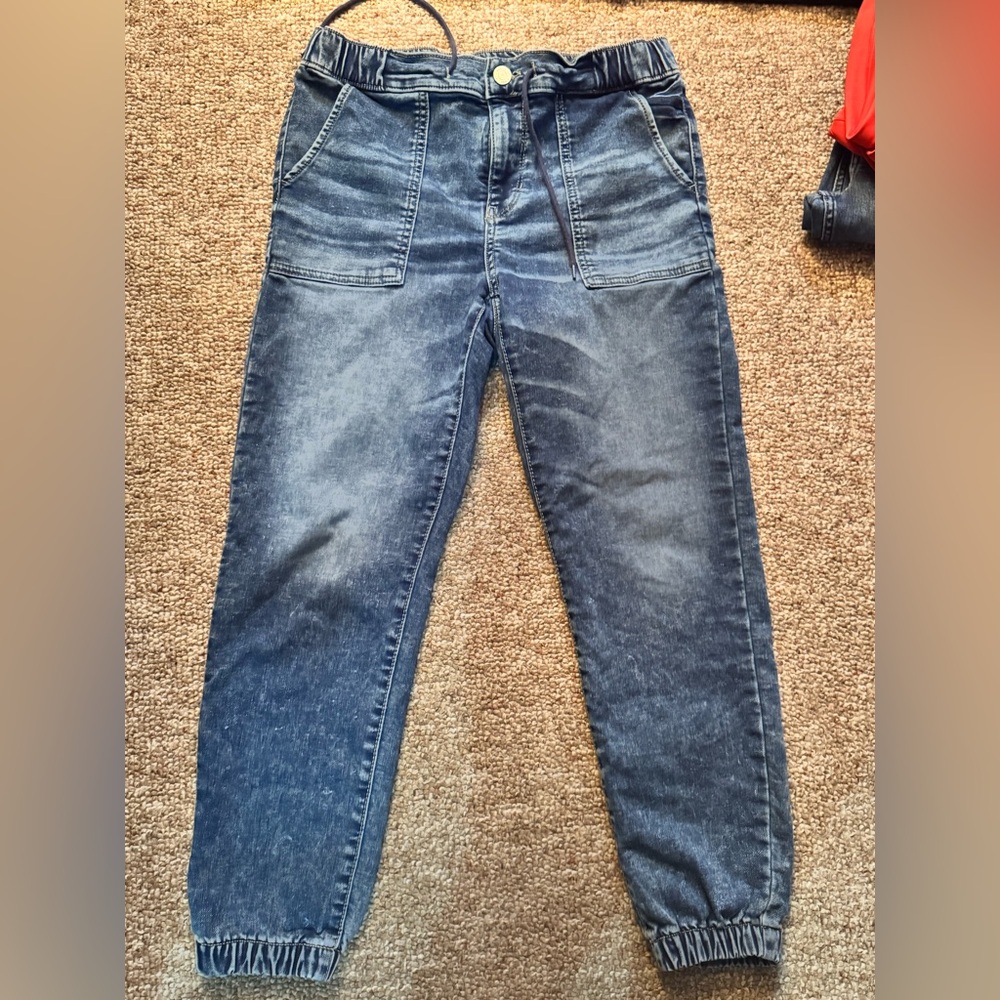 High Rise Blue Jogger with Distressed Details
